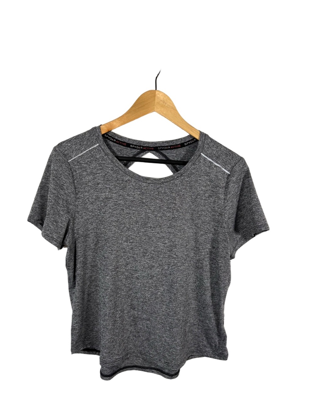 Spyder Active Womens Medium Gray Open Back Workout T-Shirt Short Sleeve Stretch